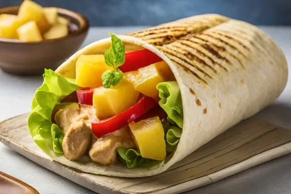 Ролл с арахисовой пастой, персиком и ананасом